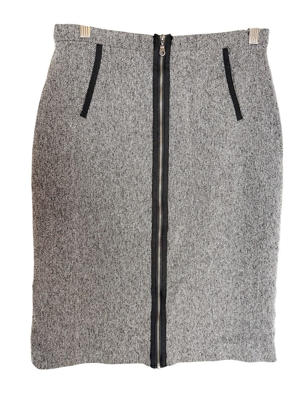 Hanna & Gracie Black White Tweed Zip Front Knee Length Pencil Skirt Size Small